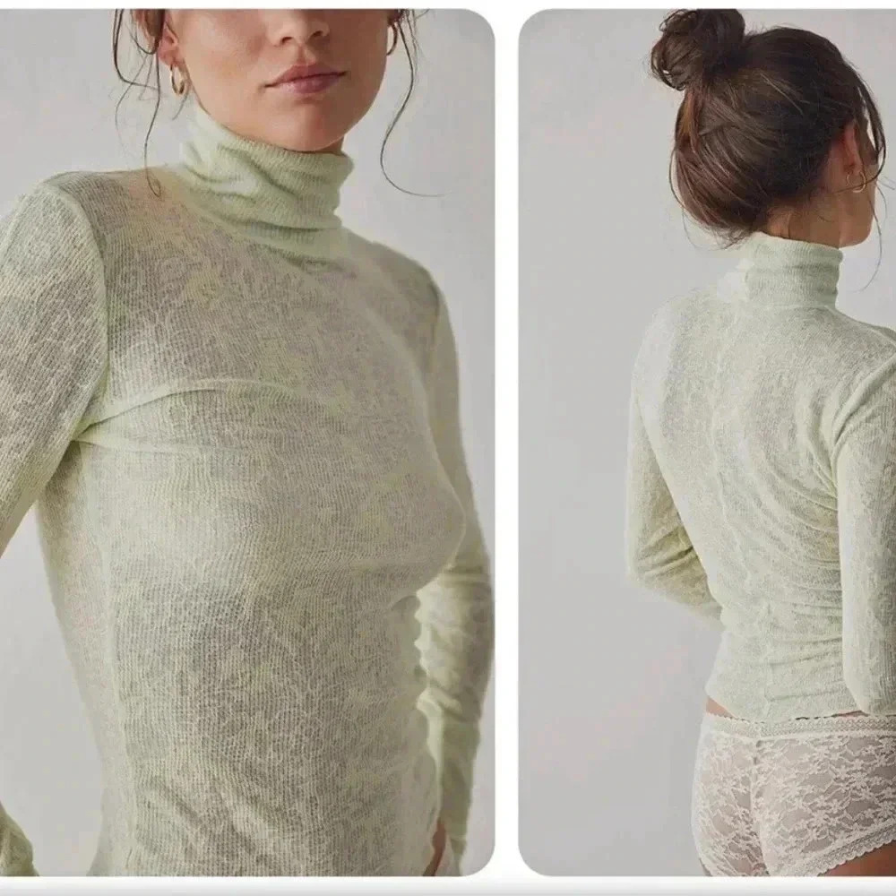 NEW Intimately Free People You And I Long Sleeve Mockneck Thermal Lime Green S - Picture 4 of 9